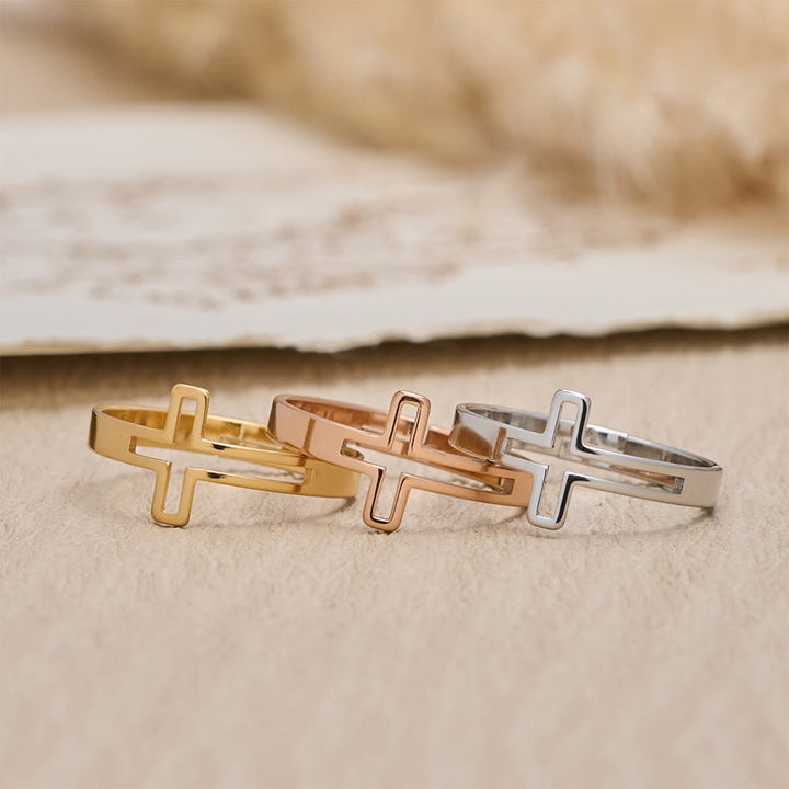 Christianartworkshop Minimalist Side Cut-Out Cross Open Ring: An Emblem of Understated Sacred Devotion - image 1