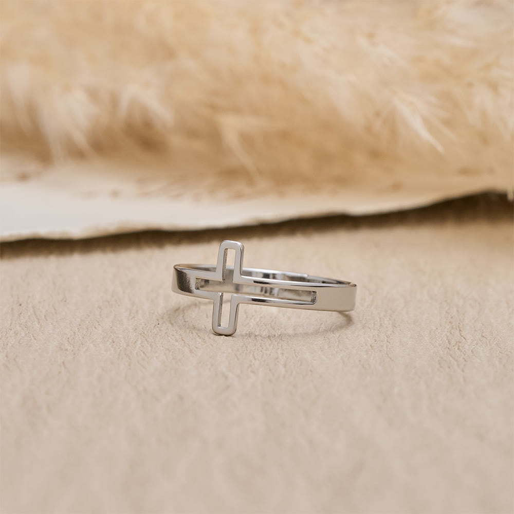 Christianartworkshop Minimalist Side Cut-Out Cross Open Ring: An Emblem of Understated Sacred Devotion - Silver - image 4