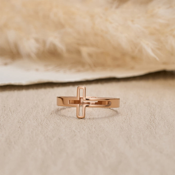 Christianartworkshop Minimalist Side Cut-Out Cross Open Ring: An Emblem of Understated Sacred Devotion - Rosegold - image 6
