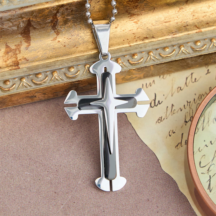 Christianartworkshop Three-Tier Split Cross Pendant Necklace: A Modern Symbol of Unwavering Faith - Black - image 4