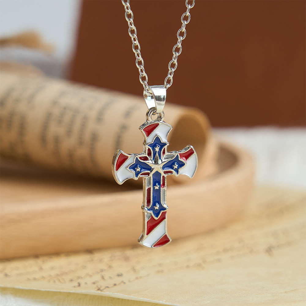 Christianartworkshop Patriotic Double Layer Stars and Stripes Cross Necklace: Independence Day Inspired Faith Jewelry - image 2