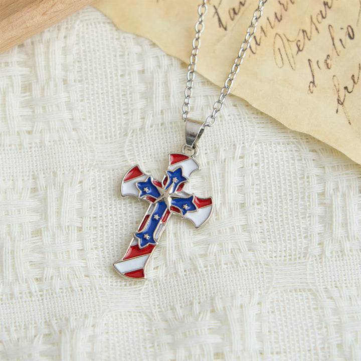 Christianartworkshop Patriotic Double Layer Stars and Stripes Cross Necklace: Independence Day Inspired Faith Jewelry - image 4