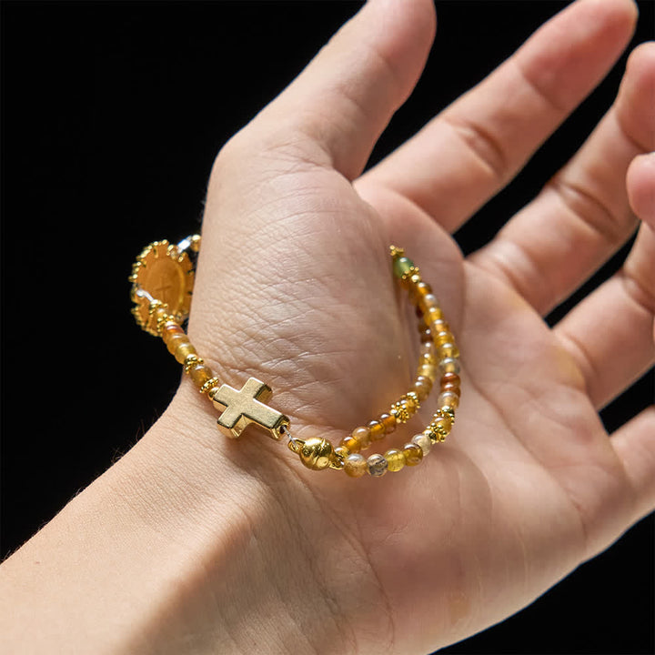 Christianartworkshop Dragon Vein Agate Magnetic Rosary Bracelet with Golden St. Benedict - image 1