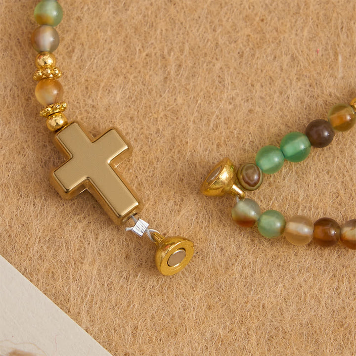 Christianartworkshop Dragon Vein Agate Magnetic Rosary Bracelet with Golden St. Benedict - image 10