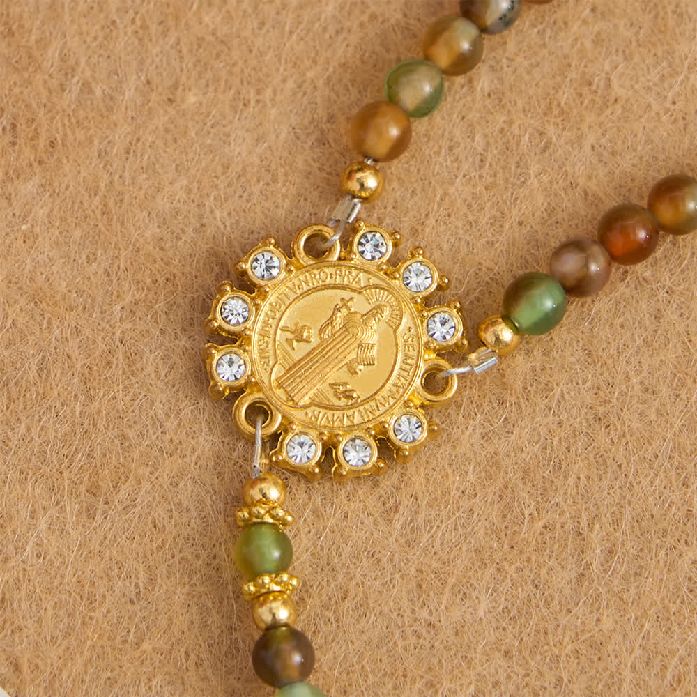 Christianartworkshop Dragon Vein Agate Magnetic Rosary Bracelet with Golden St. Benedict - image 9