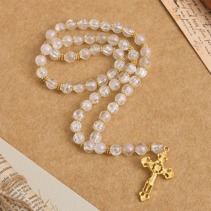 Christianartworkshop Pink & White Crackle Glass Rosary with Ornate Crucifix - image 10