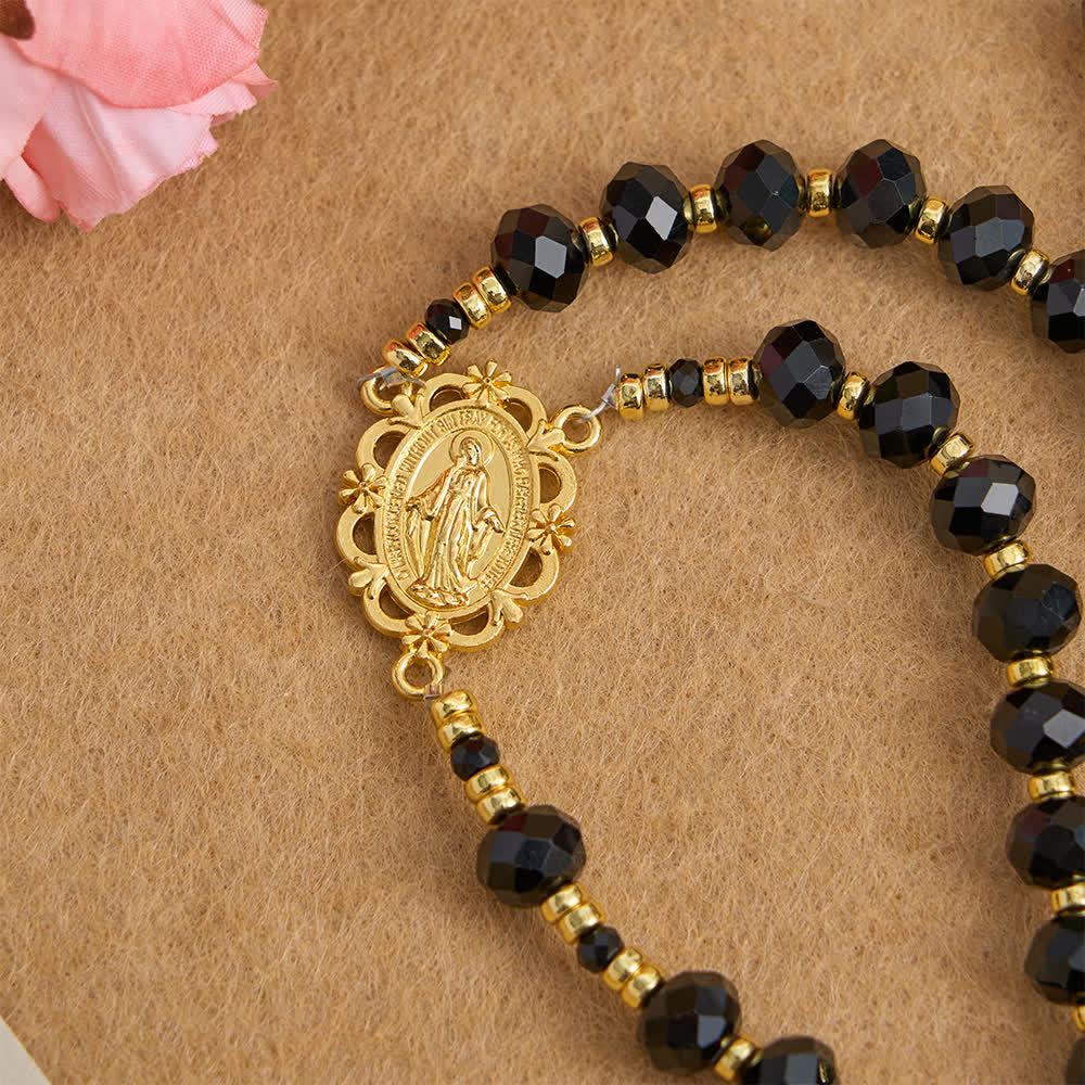 Christianartworkshop Black Faceted Glass Virgin Mary Rosary with Custom Name Letters for Mom - image 7