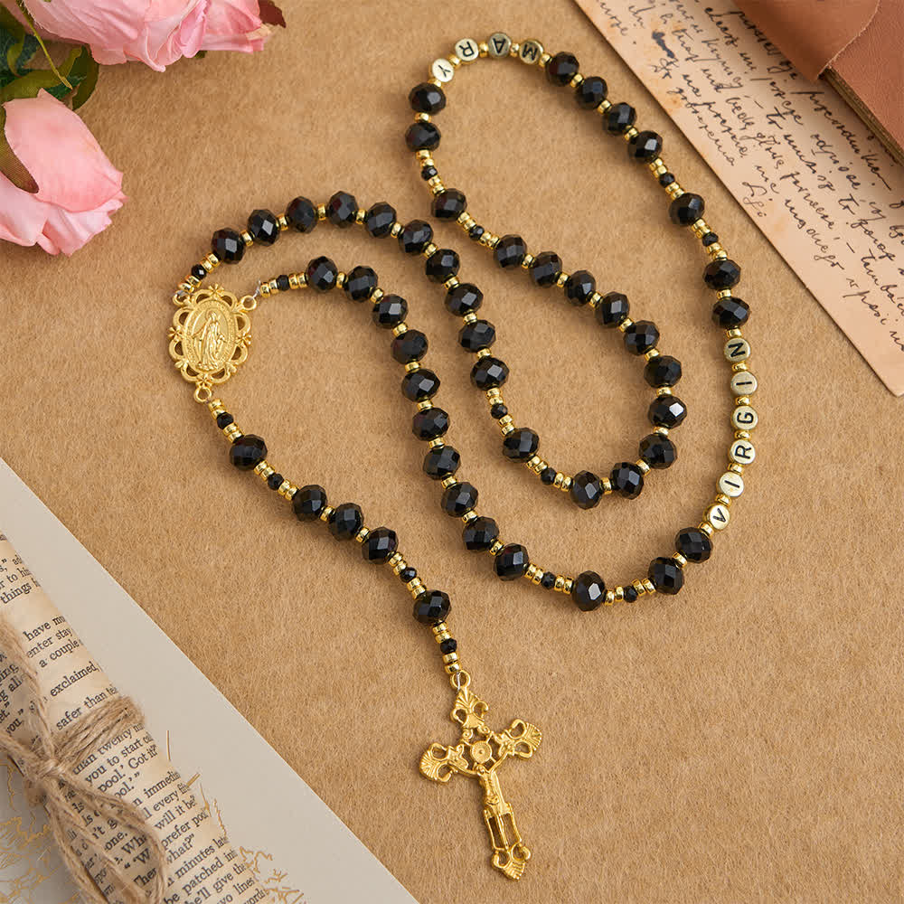Christianartworkshop Black Faceted Glass Virgin Mary Rosary with Custom Name Letters for Mom - image 4
