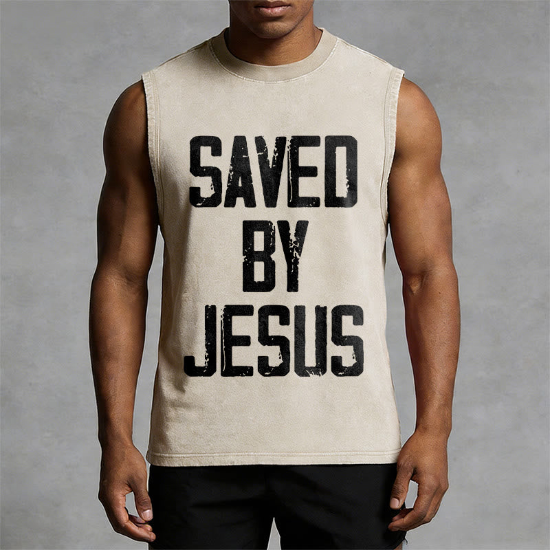 Christianartworkshop Saved By Jesus Unisex Washed Tank Top - image 8