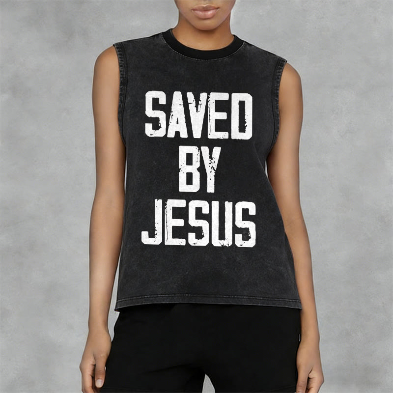 Christianartworkshop Saved By Jesus Unisex Washed Tank Top - image 12