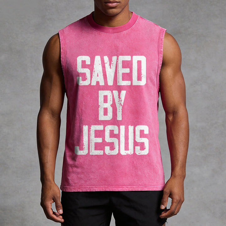 Christianartworkshop Saved By Jesus Unisex Washed Tank Top - image 14
