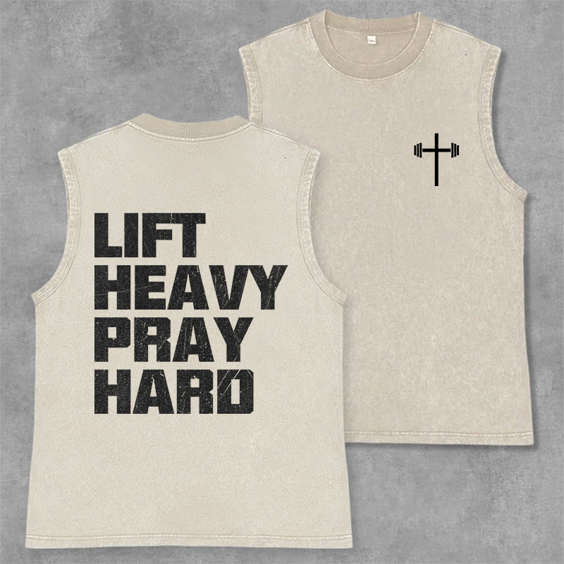 Christianartworkshop Lift Heavy Pray Hard Unisex Washed Tank Top - Beige - 2XL - image 22