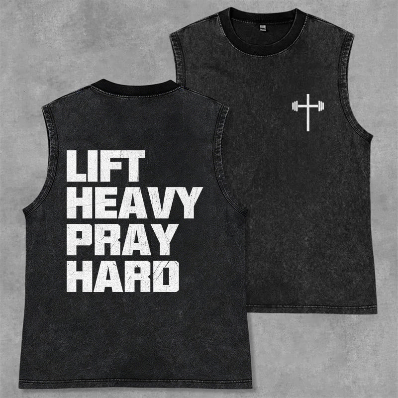 Christianartworkshop Lift Heavy Pray Hard Unisex Washed Tank Top - Black - 2XL - image 1