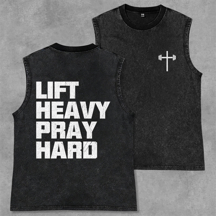 Christianartworkshop Lift Heavy Pray Hard Unisex Washed Tank Top - Black - 2XL - image 1