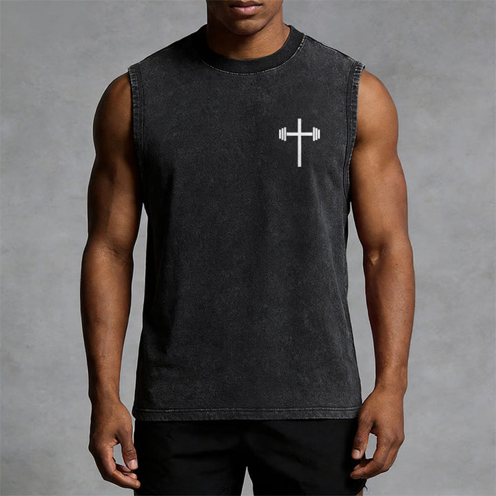 Christianartworkshop Lift Heavy Pray Hard Unisex Washed Tank Top - image 3