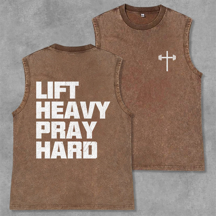 Christianartworkshop Lift Heavy Pray Hard Unisex Washed Tank Top - Brown - 2XL - image 8