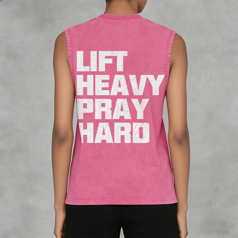 Christianartworkshop Lift Heavy Pray Hard Unisex Washed Tank Top - image 35