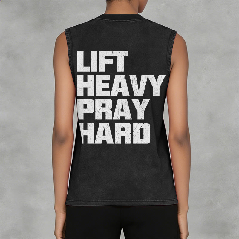 Christianartworkshop Lift Heavy Pray Hard Unisex Washed Tank Top - image 7