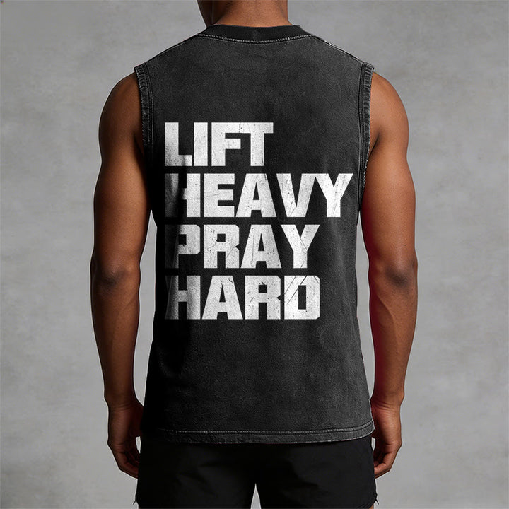 Christianartworkshop Lift Heavy Pray Hard Unisex Washed Tank Top - image 6