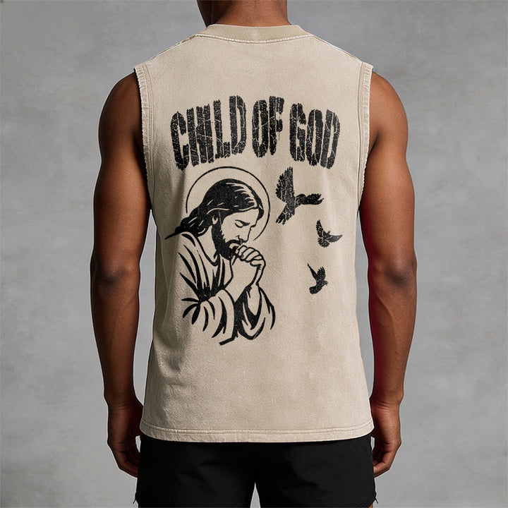Christianartworkshop Praying Jesus Child Of God Faith Unisex Washed Tank Top - image 1