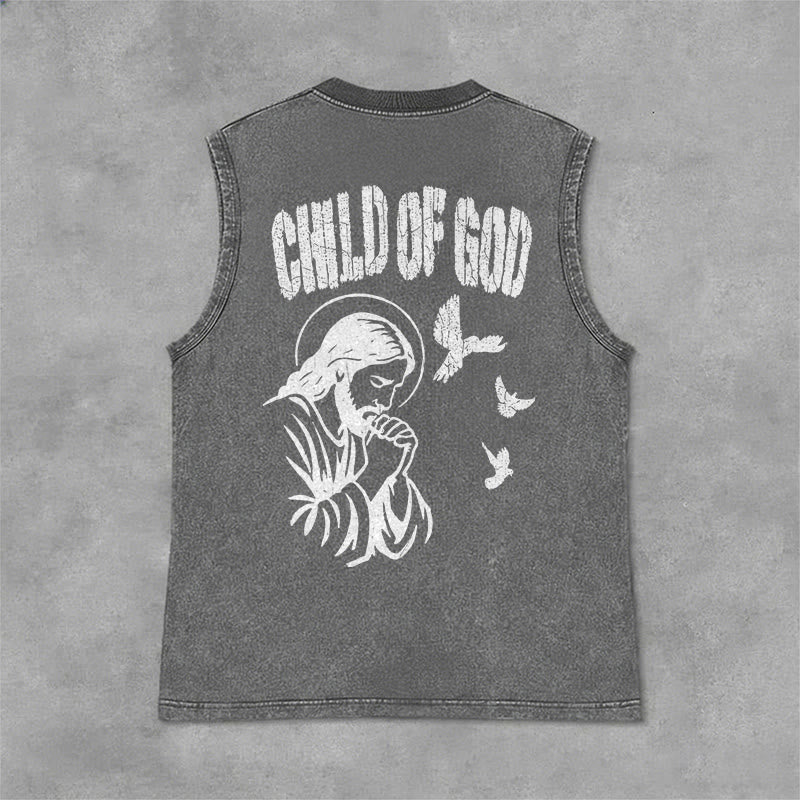 Christianartworkshop Praying Jesus Child Of God Faith Unisex Washed Tank Top - Grey - 2XL - image 6