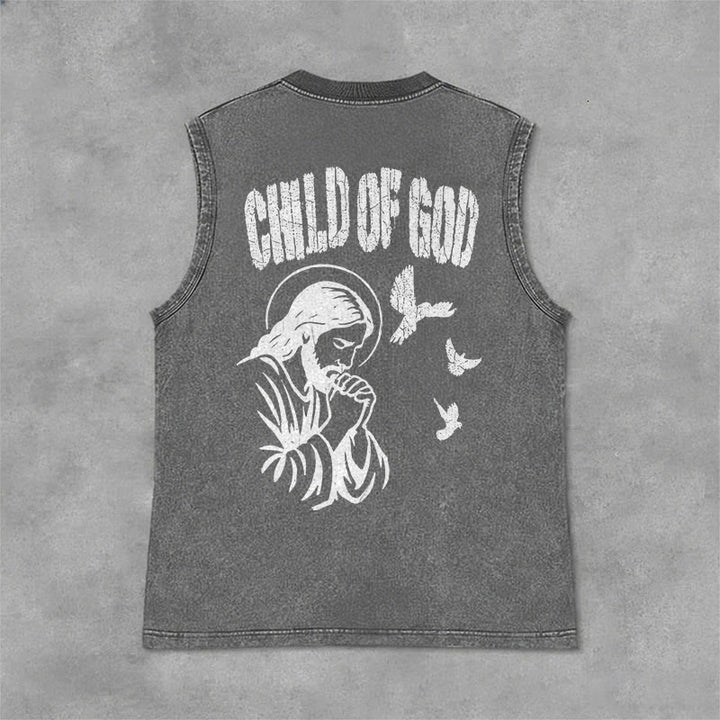 Christianartworkshop Praying Jesus Child Of God Faith Unisex Washed Tank Top - Grey - 2XL - image 6