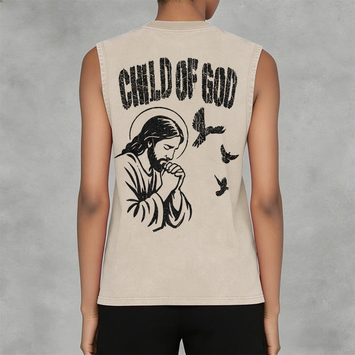 Christianartworkshop Praying Jesus Child Of God Faith Unisex Washed Tank Top - image 2