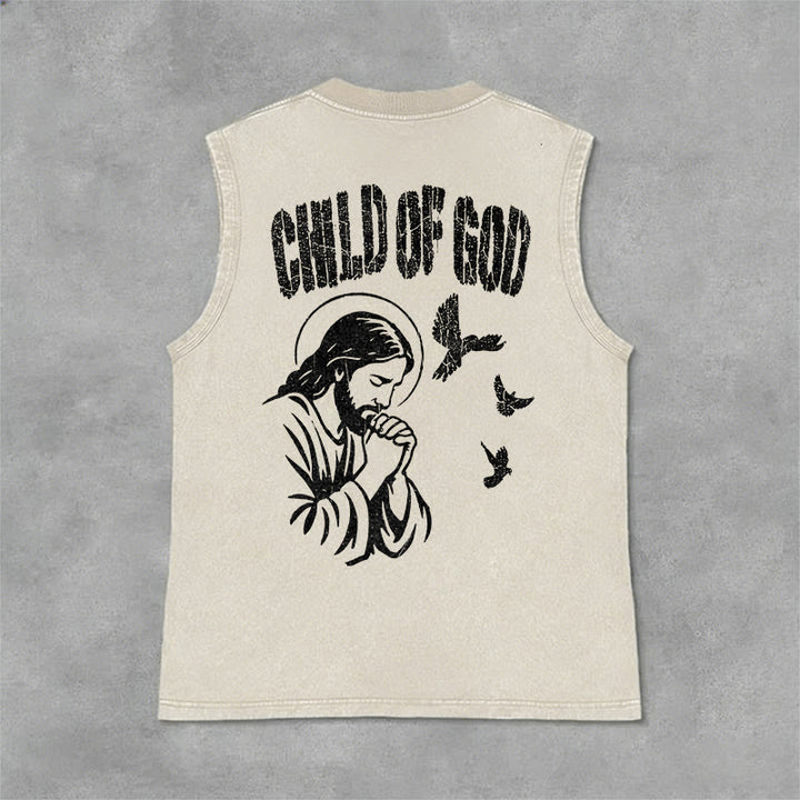 Christianartworkshop Praying Jesus Child Of God Faith Unisex Washed Tank Top - Beige - 2XL - image 0