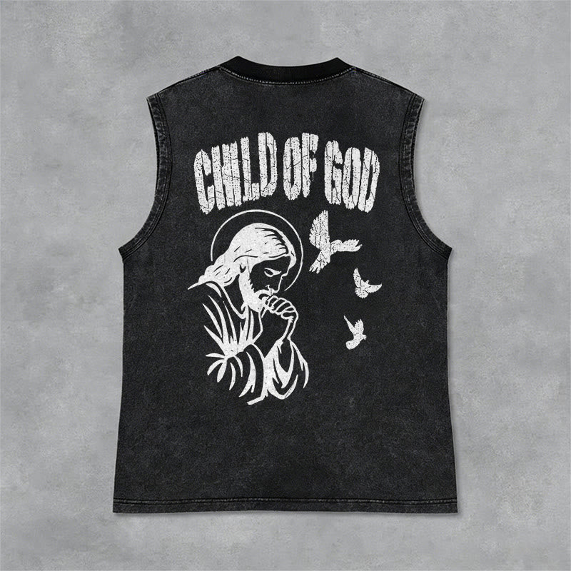 Christianartworkshop Praying Jesus Child Of God Faith Unisex Washed Tank Top - Black - 2XL - image 9