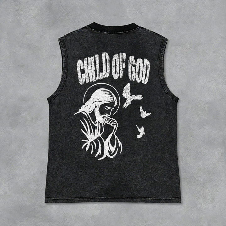 Christianartworkshop Praying Jesus Child Of God Faith Unisex Washed Tank Top - Black - 2XL - image 9