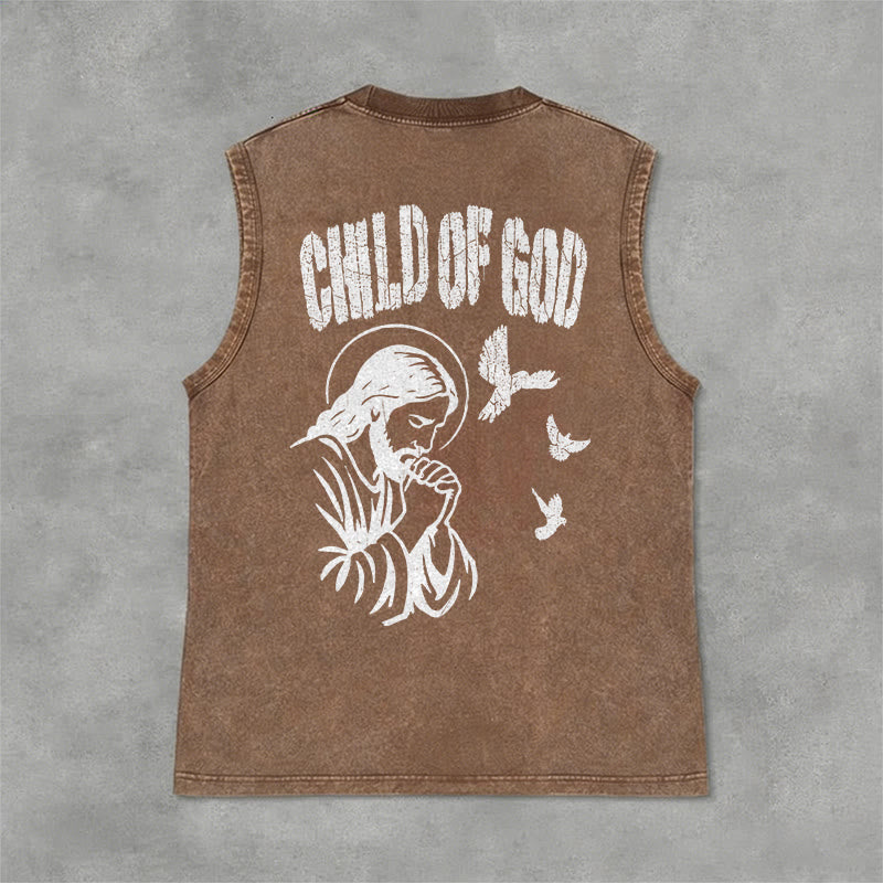 Christianartworkshop Praying Jesus Child Of God Faith Unisex Washed Tank Top - Brown - 2XL - image 3
