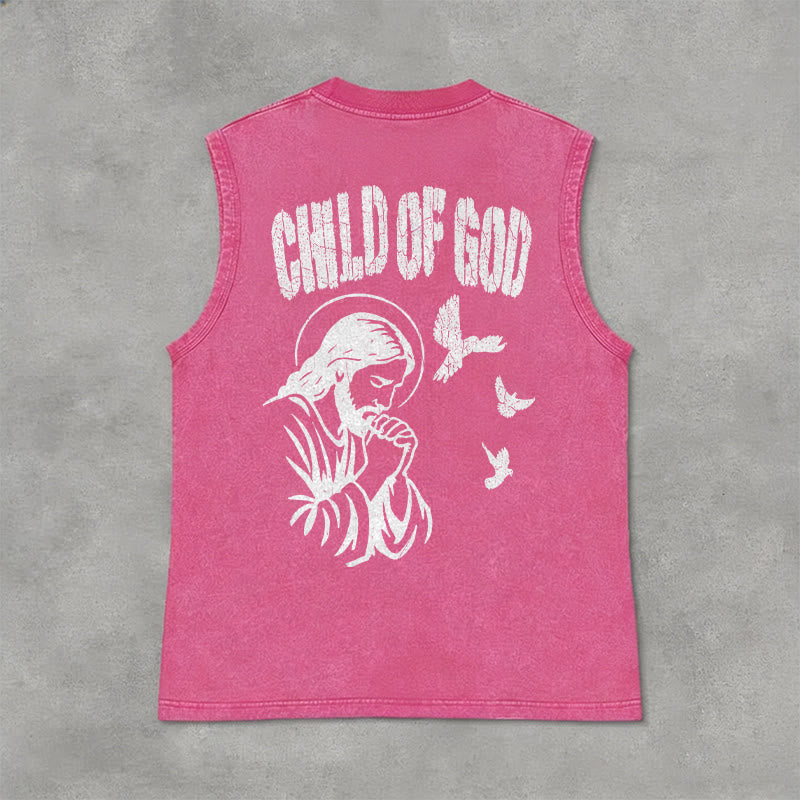 Christianartworkshop Praying Jesus Child Of God Faith Unisex Washed Tank Top - Pink - 2XL - image 12