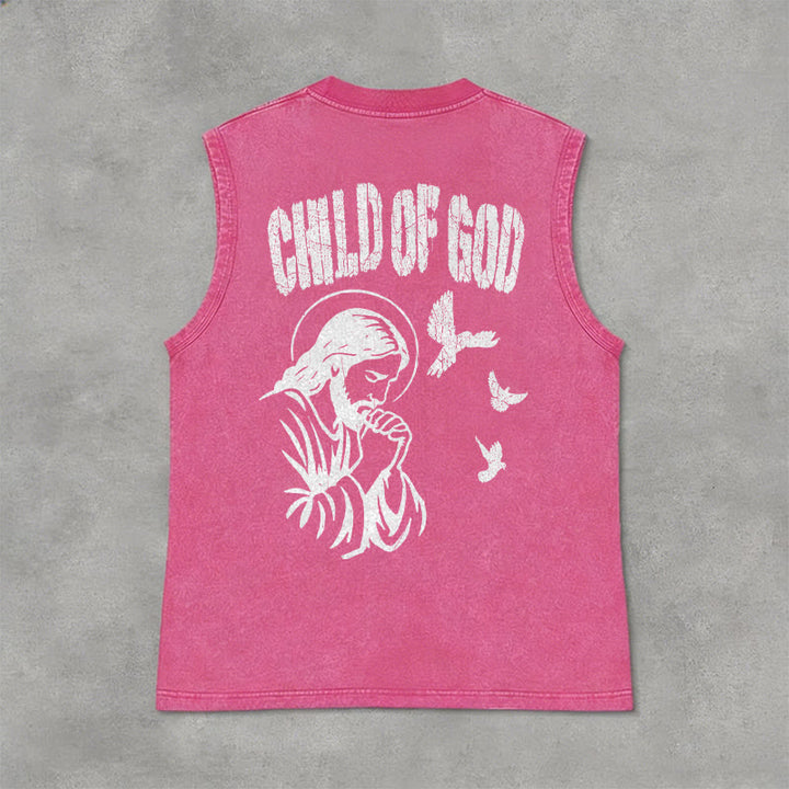 Christianartworkshop Praying Jesus Child Of God Faith Unisex Washed Tank Top - Pink - 2XL - image 12