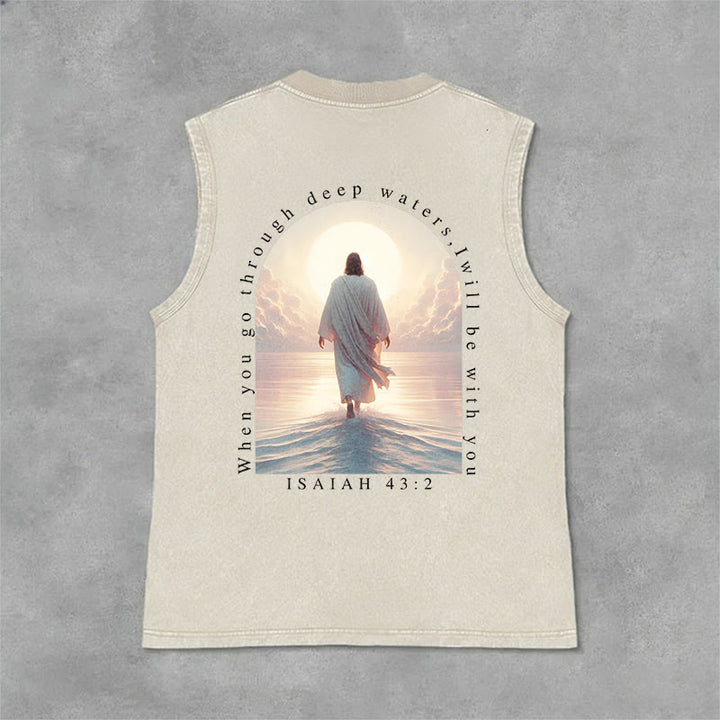Christianartworkshop Isaiah 43:2 I Will Be With You Unisex Washed Tank Top - Beige - 2XL - image 3