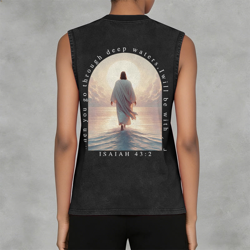 Christianartworkshop Isaiah 43:2 I Will Be With You Unisex Washed Tank Top - image 2