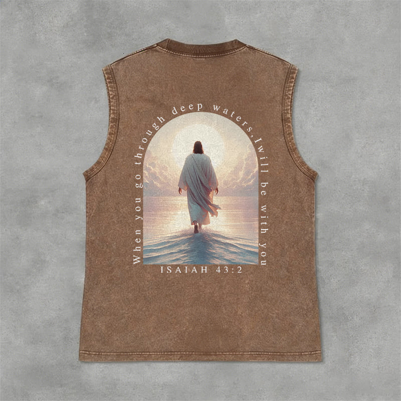 Christianartworkshop Isaiah 43:2 I Will Be With You Unisex Washed Tank Top - Brown - 2XL - image 6