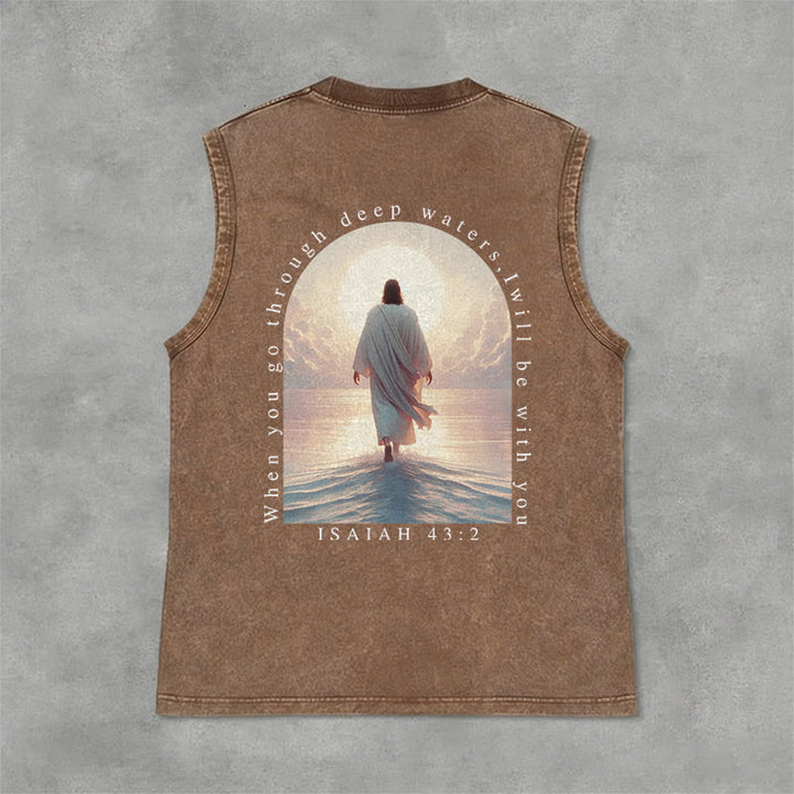 Christianartworkshop Isaiah 43:2 I Will Be With You Unisex Washed Tank Top - Brown - 2XL - image 6