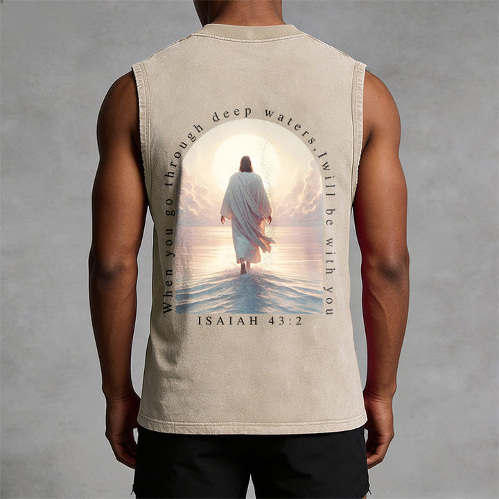 Christianartworkshop Isaiah 43:2 I Will Be With You Unisex Washed Tank Top - image 4