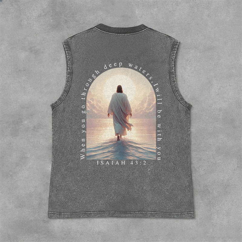 Christianartworkshop Isaiah 43:2 I Will Be With You Unisex Washed Tank Top - Grey - 2XL - image 9