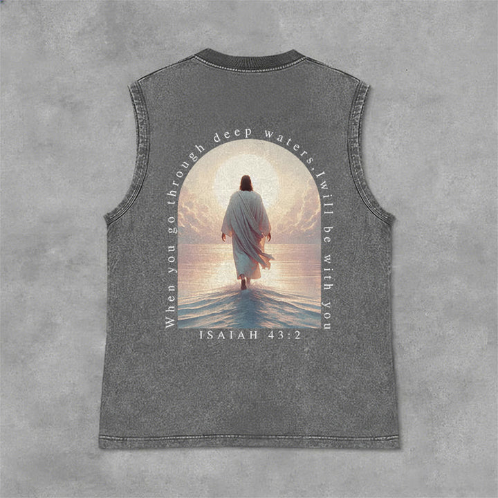 Christianartworkshop Isaiah 43:2 I Will Be With You Unisex Washed Tank Top - Grey - 2XL - image 9