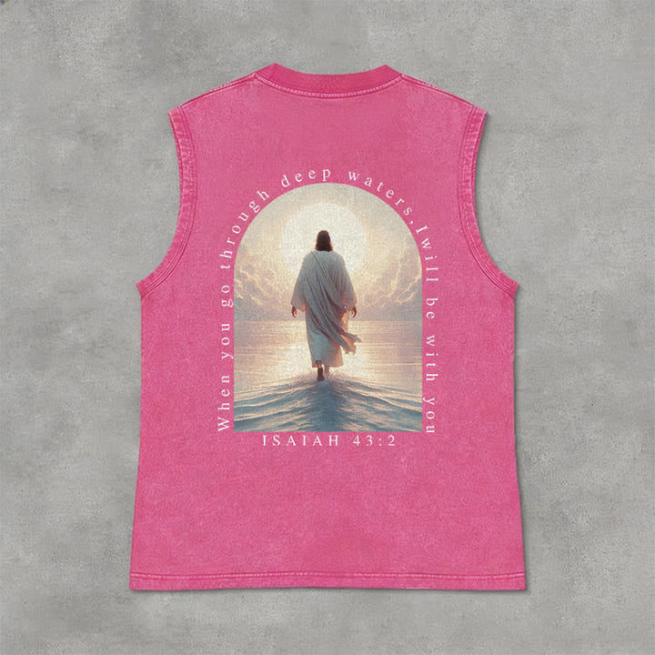Christianartworkshop Isaiah 43:2 I Will Be With You Unisex Washed Tank Top - Pink - 2XL - image 12