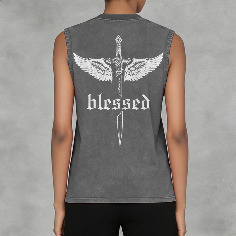 Christianartworkshop Blessed Sword Wings Unisex Washed Tank Top - image 11