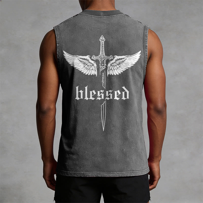 Christianartworkshop Blessed Sword Wings Unisex Washed Tank Top - image 10