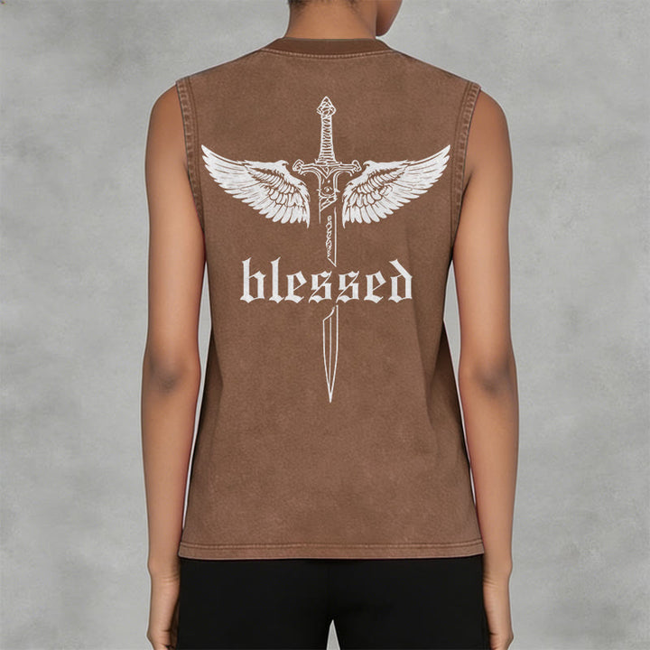 Christianartworkshop Blessed Sword Wings Unisex Washed Tank Top - image 8
