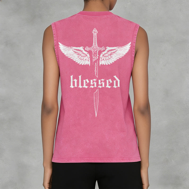 Christianartworkshop Blessed Sword Wings Unisex Washed Tank Top - image 14