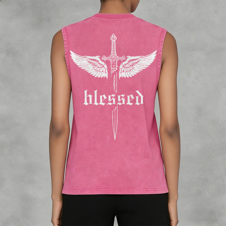 Christianartworkshop Blessed Sword Wings Unisex Washed Tank Top - image 14