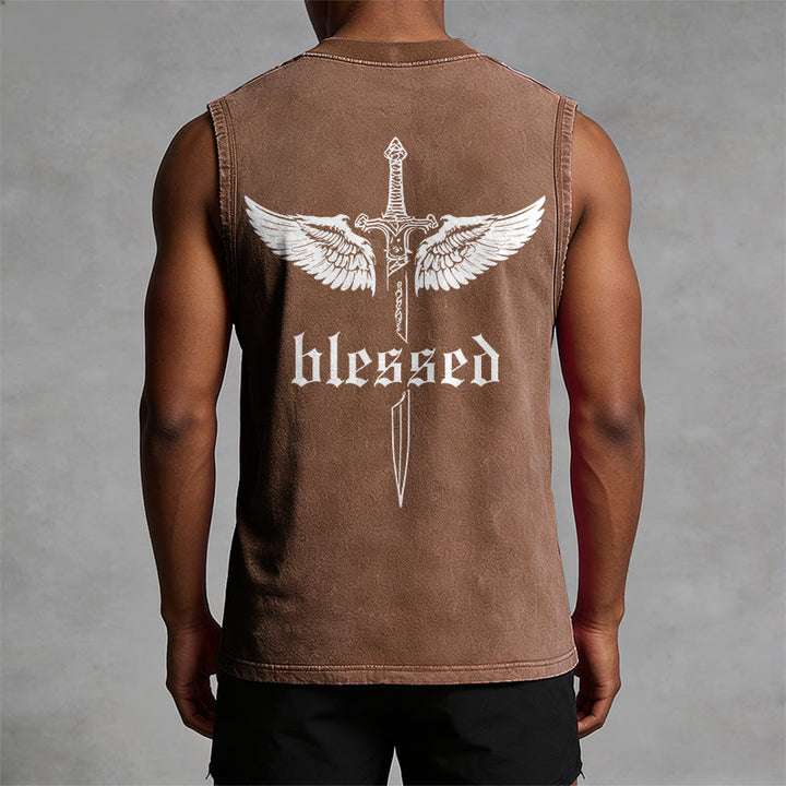 Christianartworkshop Blessed Sword Wings Unisex Washed Tank Top - image 7