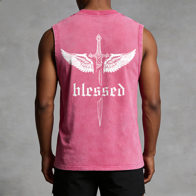 Christianartworkshop Blessed Sword Wings Unisex Washed Tank Top - image 13