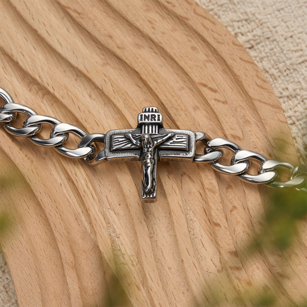 Christianartworkshop Heavy-Duty Cuban Link Crucifix Bracelet with INRI Detail - image 4