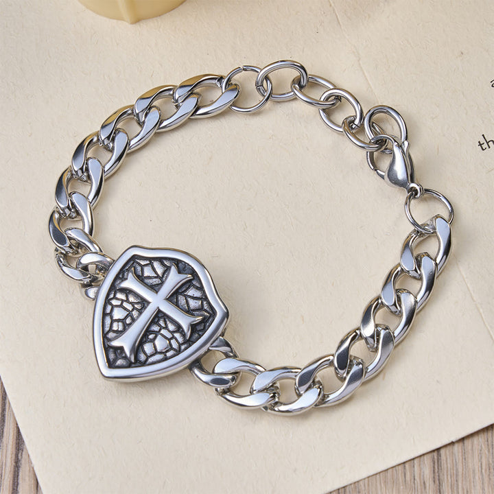 Christianartworkshop Heavy Link Textured Shield Cross Bracelet: Symbol Of Unwavering Belief & Style - image 2